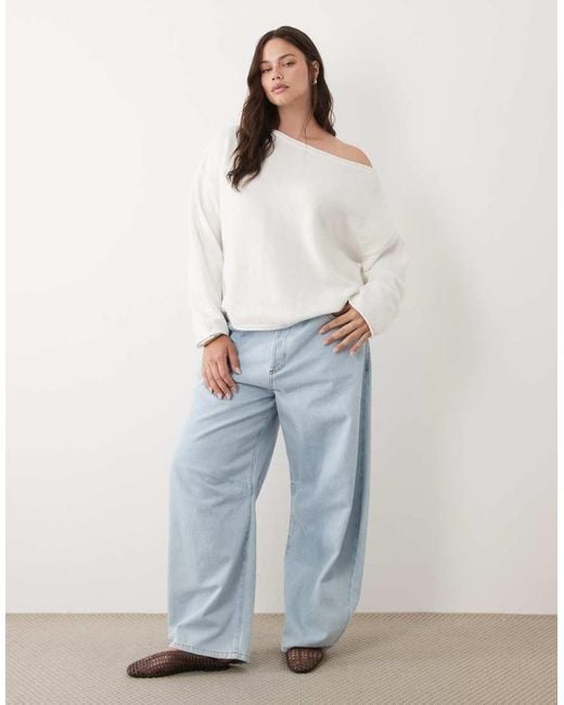 ASOS White Asos Design Curve Slouchy Off The Shoulder Sweater With Wool
