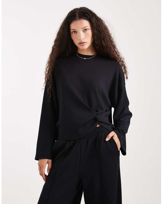 ASOS Black Soft Touch Cupro Twist Front Sweatshirt