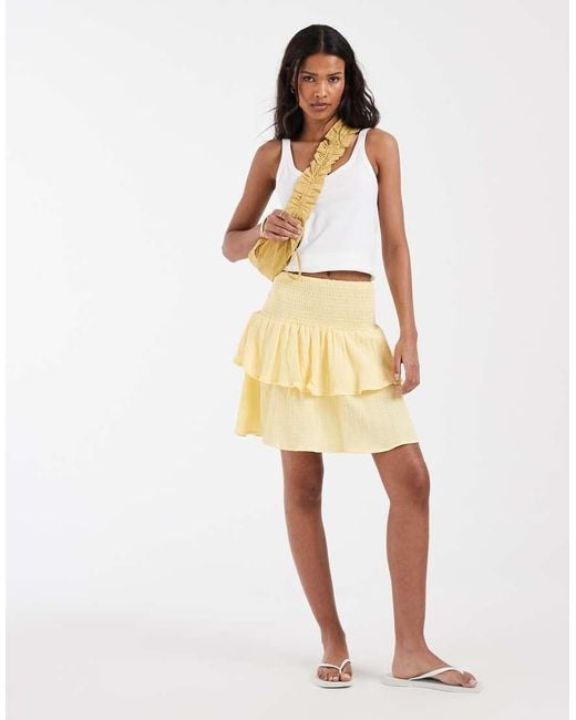 Vero Moda Natural Shirred Waist Ruffle Him Cheesecloth Mini Skirt