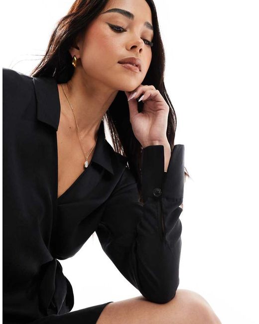 Miss Selfridge Black Collared Wrap Shirt Dress
