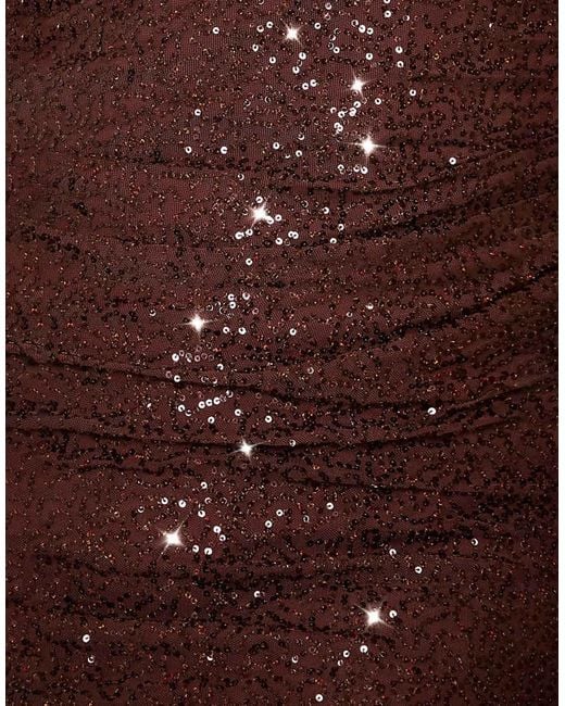 Goddiva Brown Curve Cap Sleeve Iridescent Sequin Cowl Maxi Dress