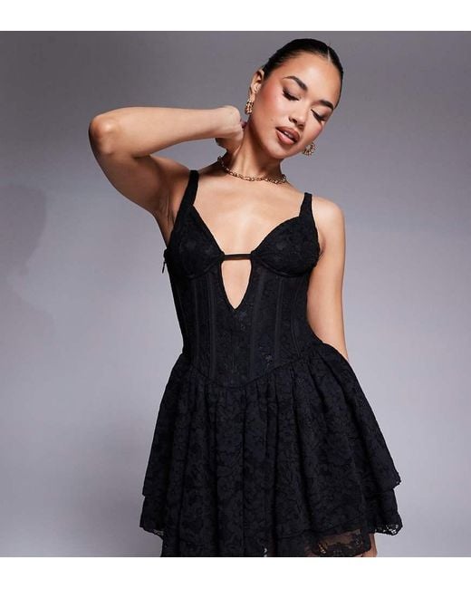 Murci Black Exclusive Lace Structured Corset Keyhole Detail Mini Dress