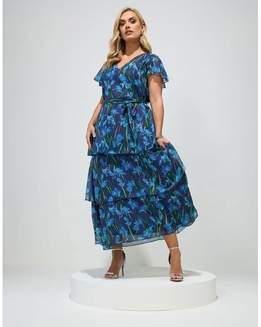 Yours Clothing Blue Floral Tiered Maxi Dress