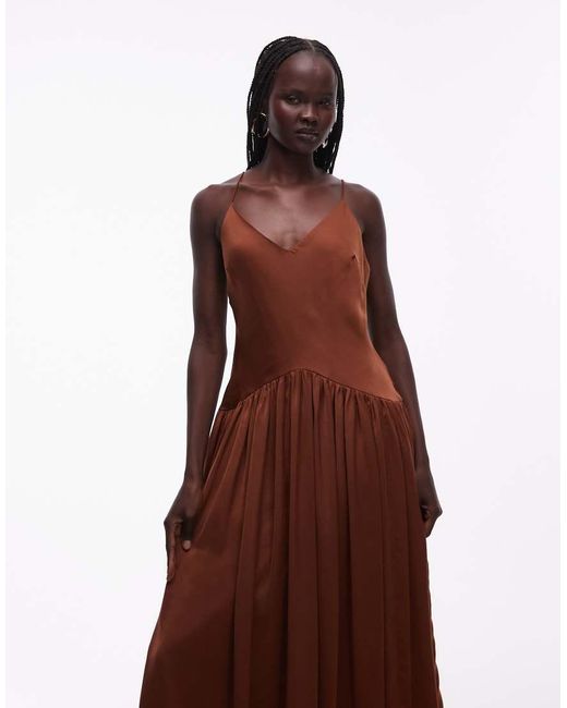 ASOS Brown Bias Cut Midaxi Dress With Bubble Skirt