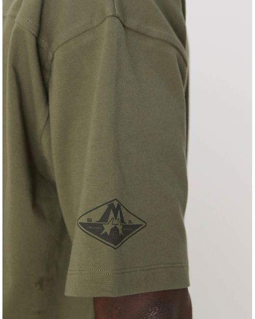 T-shirt oversize épais coupe carrée avec surpiqûres et imprimé sur la poitrine - kaki ASOS pour homme en coloris Green
