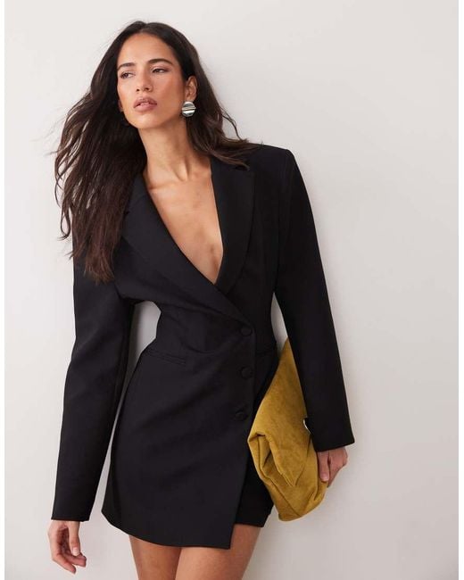Miss Selfridge Black Strong Shoulder Cinched Blazer Dress