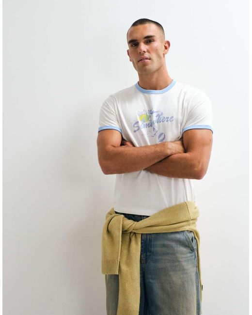 Weekday White Ringer T-shirt With Graphic Print for men