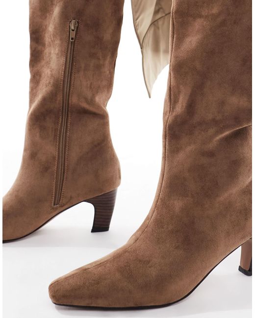 Schuh White Delia Kitten Heel Knee Boots
