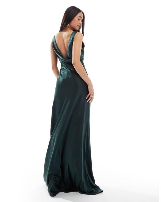 Vestido De Dama De Honor Largo Verde Con Espalda Desbocada De Satén De Six Stories de color Blue