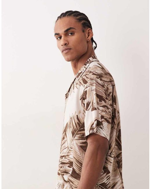 Jack & Jones Brown Jeff Short Sleeve Shirt With Palm Tree Print for men