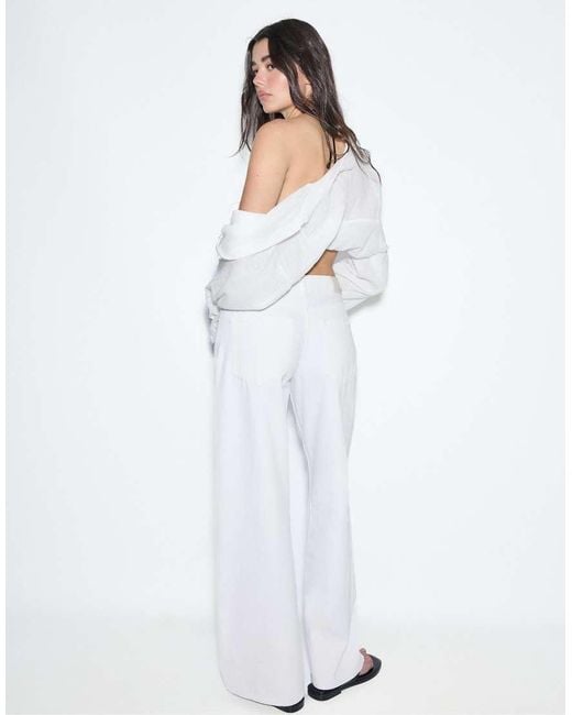 Stradivarius White Petite D91 Low Wide-leg Twill Jeans