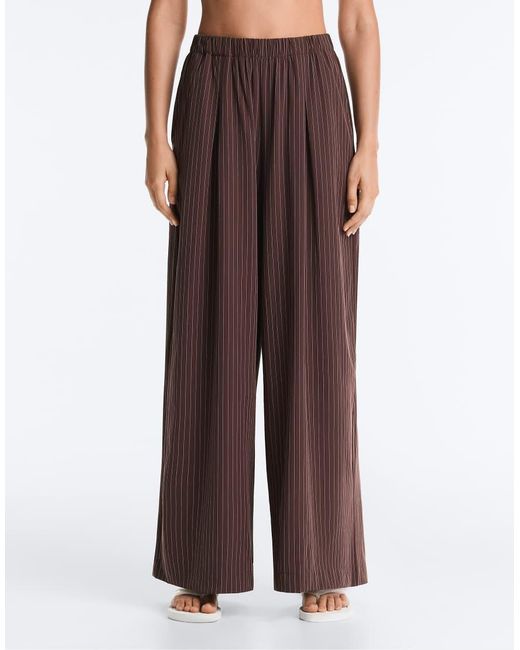 Oysho Brown Waterrepellent Pinstripe Wide-leg Trousers
