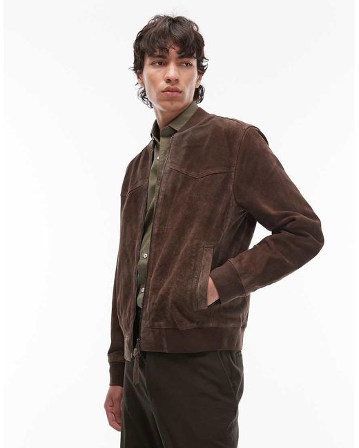 AllSaints Brown Zealand Suede Bomber Jacket for men