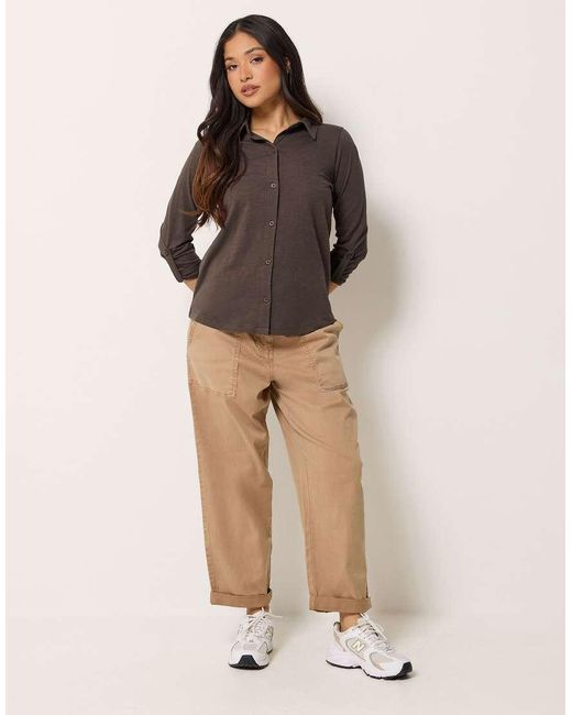 PixieGirl Brown Petite Button Cotton Shirt