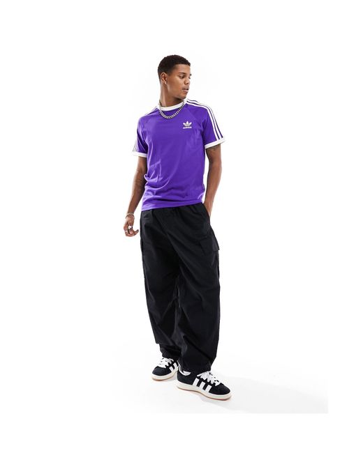 T-shirt viola bluastro con tre strisce di Adidas Originals in Purple da Uomo