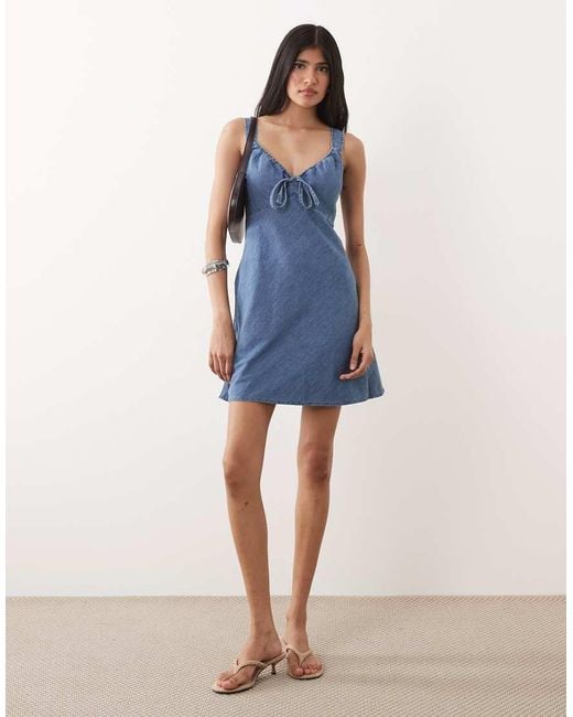 Abercrombie & Fitch Blue Cotton Blend Denim Look Milkmaid Mini Dress