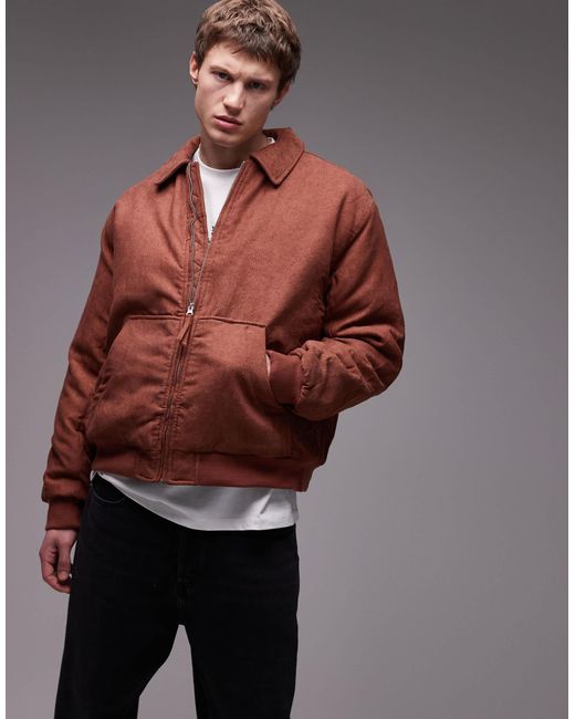 Topman – locker geschnittene bomberjacke aus cord in Red für Herren