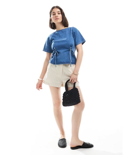ASOS Blue Denim T-shirt With Cinched Waist Ties