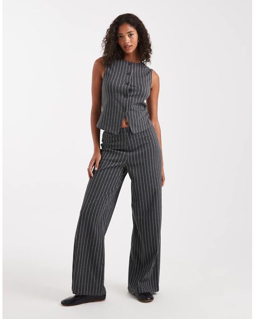 Miss Selfridge Blue Wide Leg Pinstripe Trouser Co-Ord