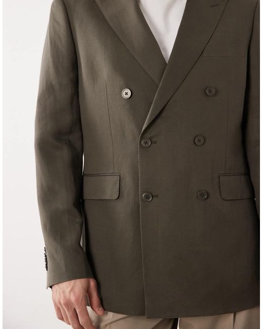 Mango Green Amalfic Linen Blend Double Breasted Tailored Blazer for men