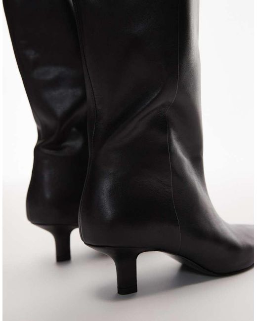 & Other Stories Black Real Leather Knee High Heeled Boots With Suede Lining
