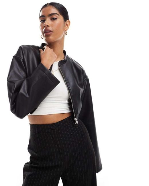 ASOS Black Super Cropped Leather Look Jacket
