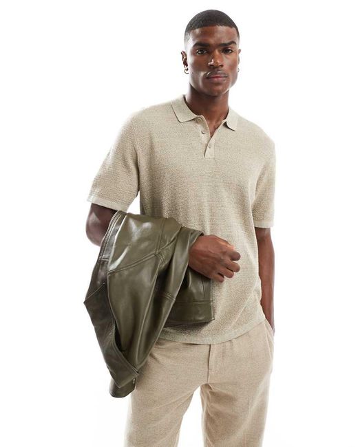 Jack & Jones Natural Textured Knitted Polo for men