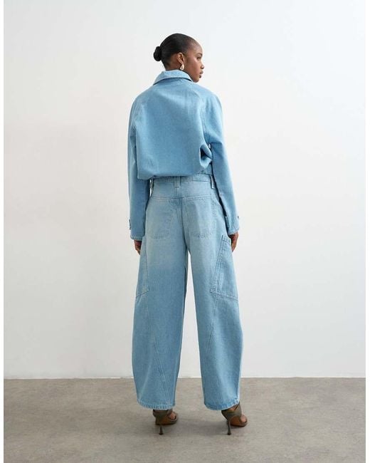 TOPSHOP Blue High Rise Utility Barrel Jeans