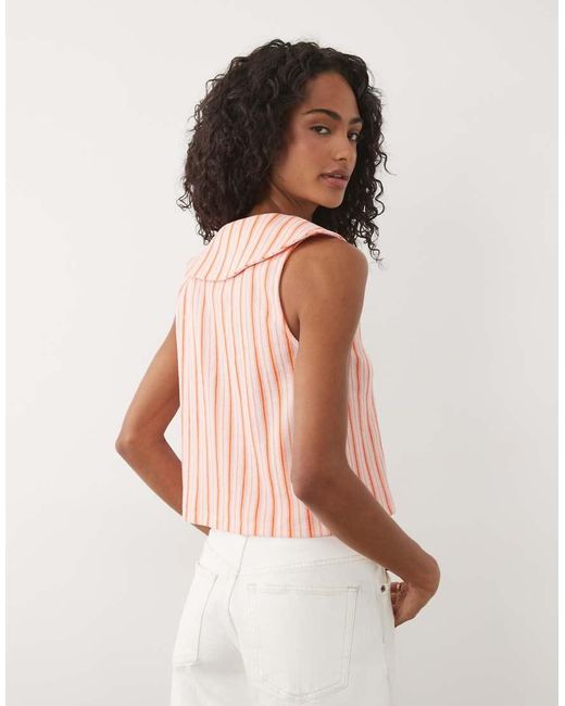 Miss Selfridge Brown Peter Pan Collar Button Through Tank