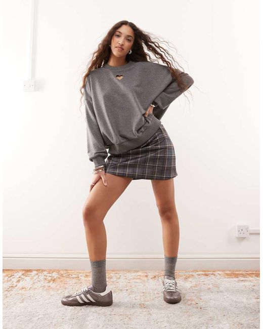 Noisy May Gray Heart Cut-out Sweat