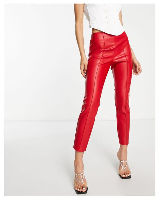 ASOS Petite Cigarette Faux Leather Pants in Red | Lyst Australia