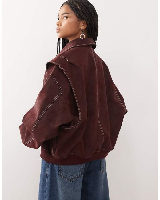 Lioness Blue Exclusive Vista Leather Look Contrast Stitch Bomber Jacket