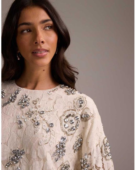 ASOS Brown Bridal Lace Top With Embellishment
