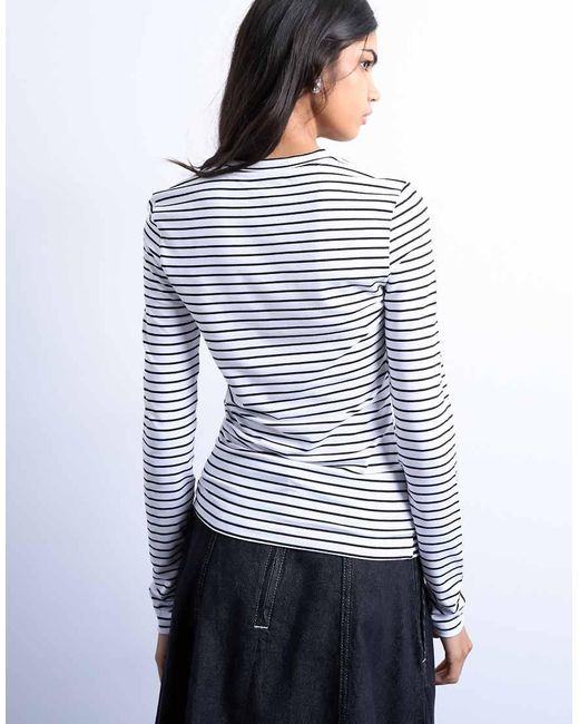 Top A Rayas De Manga Larga Con Espalda En Contraste De -Negro TOPSHOP de color Blue