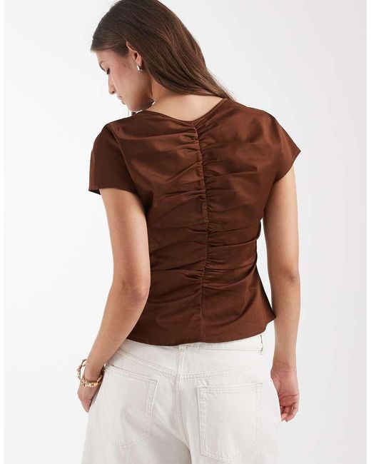 laagam Brown Simone Short Sleeve Ruched Top