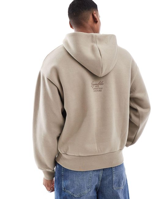 Sweat a capuche coupe carree avec motif ton sur ton au dos beige Bershka pour homme en coloris Gris Lyst
