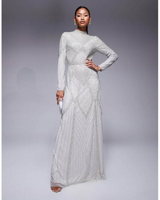 blue dress gold accessories ASOS EDITION Gisela floral beaded lace wedding dress with cap sleeve
