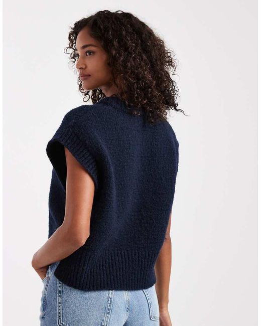 ASOS Blue Boxy Fluffy V-neck Tank