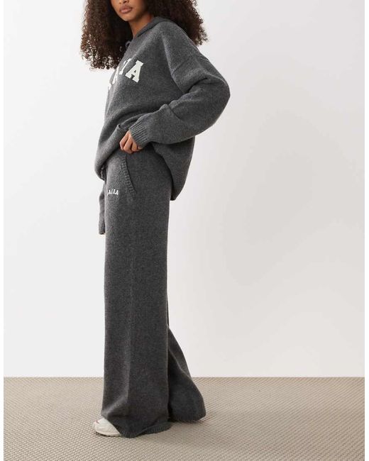 Kaiia Blue Knitted Embroidered Logo Wide Leg Trouser Co-ord