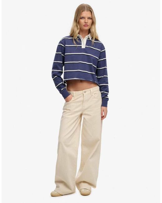 Superdry Blue Athletic Essentials Cropped Stripe Rugby Top