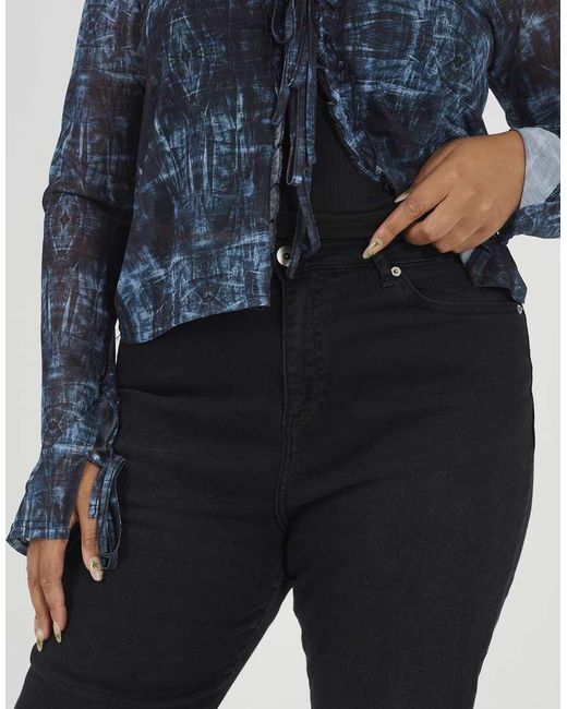 Brave Soul Blue Curve Raw Hem Cropped Mom Jeans