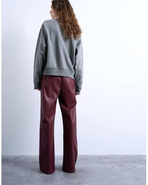 TOPSHOP White Faux Leather Wide Leg jogger With Pinseam Detail
