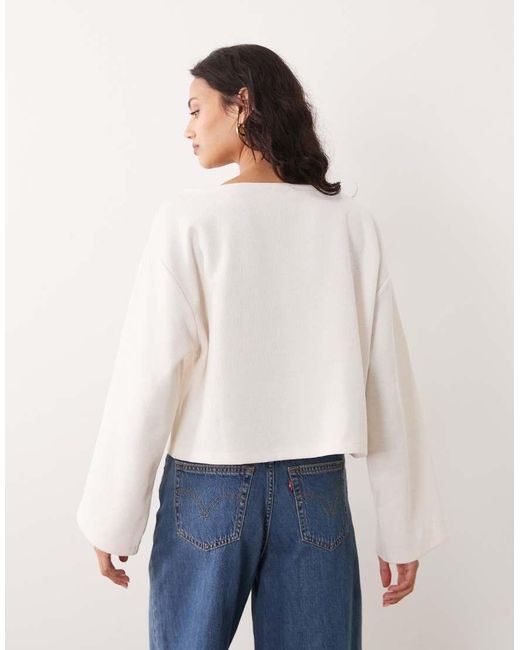 Miss Selfridge White Button Through Slash Neck Cardigan With Flared Sleeve