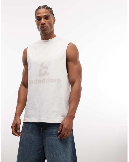Faded Store White Boxy Oversized Fit Logo Vest for men