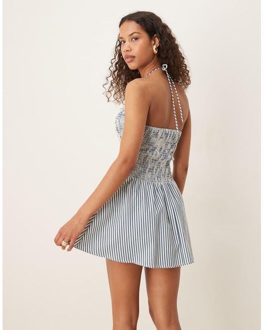 esmé studios Natural Esmee Exclusive Shirred Detail Halter Mini Beach Dress