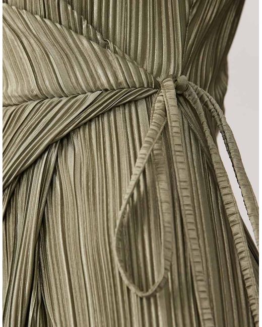 ASOS Green Plisse Long Sleeve Wrap Tie Waist Maxi Dress