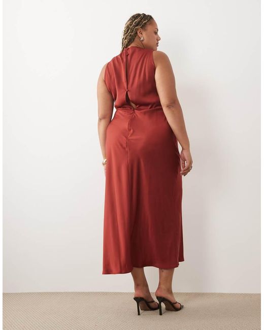 ASOS Asos Design Curve Pleated Gathered Bodice Satin Maxi Dress With High Neck