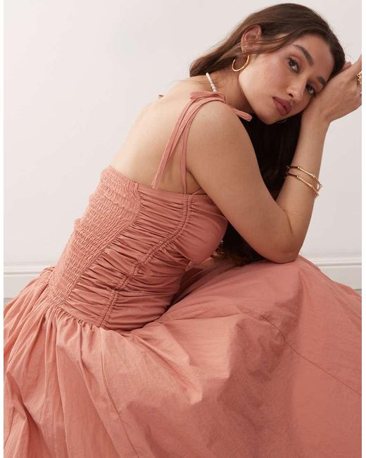 Amy Lynn Pink Alexa Tie Shoulder Puffball Nylon Midi Dress