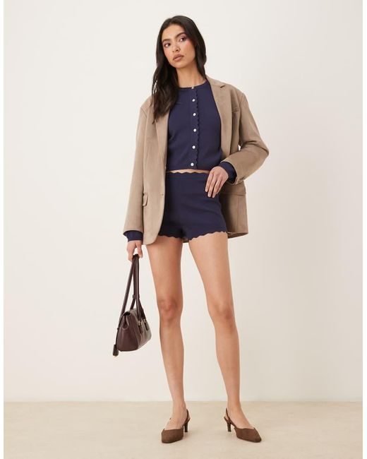 Nia Blue Mazzy Co-Ord Knit Scallop Edged Short