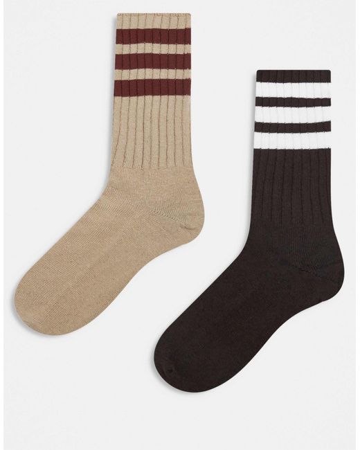 Adidas Originals Natural 2 Pack Ribbed Crew Socks